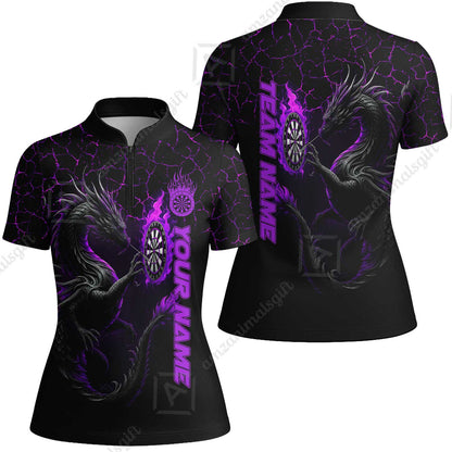Customized Darts Women Jersey Shirt, Big Dragon Dartboard Flame Darts Women Jersey Shirt Team Style Jersey for Darts Players