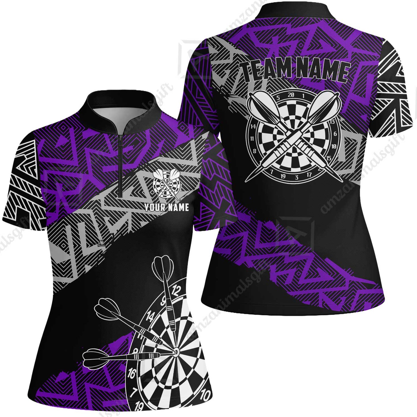 Custom Zig-Zag Pattern Darts Quarter-Zip Polo Shirts,  Custom Darts Team Jerseys Uniform, Personalized Name And Team Name