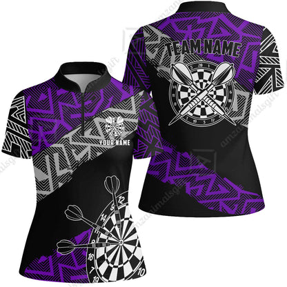 Custom Zig-Zag Pattern Darts Quarter-Zip Polo Shirts,  Custom Darts Team Jerseys Uniform, Personalized Name And Team Name
