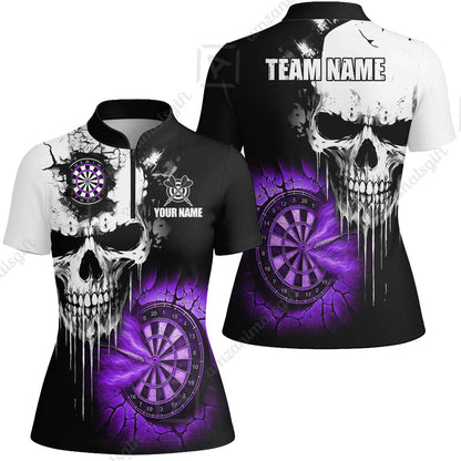 Custom Grunge Skull Crack Wall Darts Team Women Jersey Shirt, Customized Name Team Name Darts Polo Team Jerseys Uniform