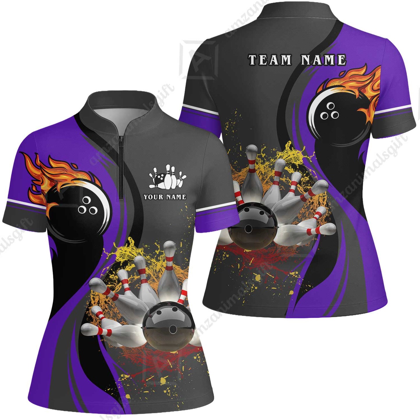 Customized Bowling Unisex Polo Shirt, Bowling And Pins Water Flow Multicolor Option Customized Name And Team Name For Bowling Team Polo Jerseys Shirts