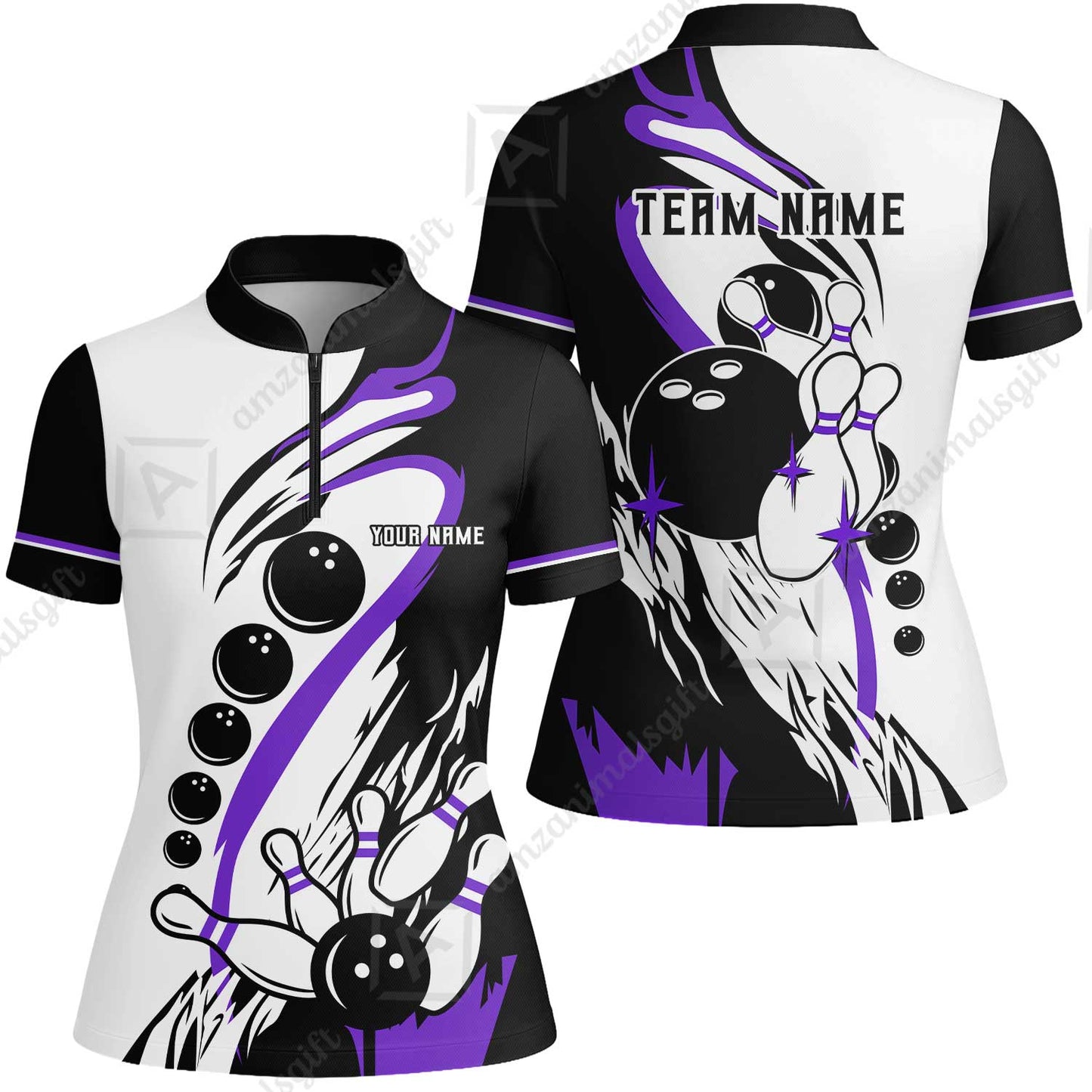 Custom Purple Turquoise Retro Bowling League Jersey, Custom Bowling Team Jerseys Polo Shirts, Custom Bowling Uniforms Jerseys