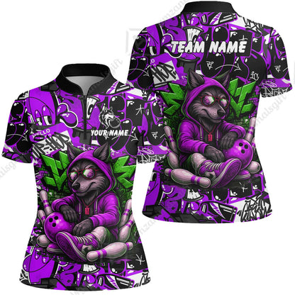 Custom Bowling Jersey Polo Shirt, Badass Wolf Mascot Bowling, Custom Bowling Jersey Team Shirt For Players With Name & Team Name
