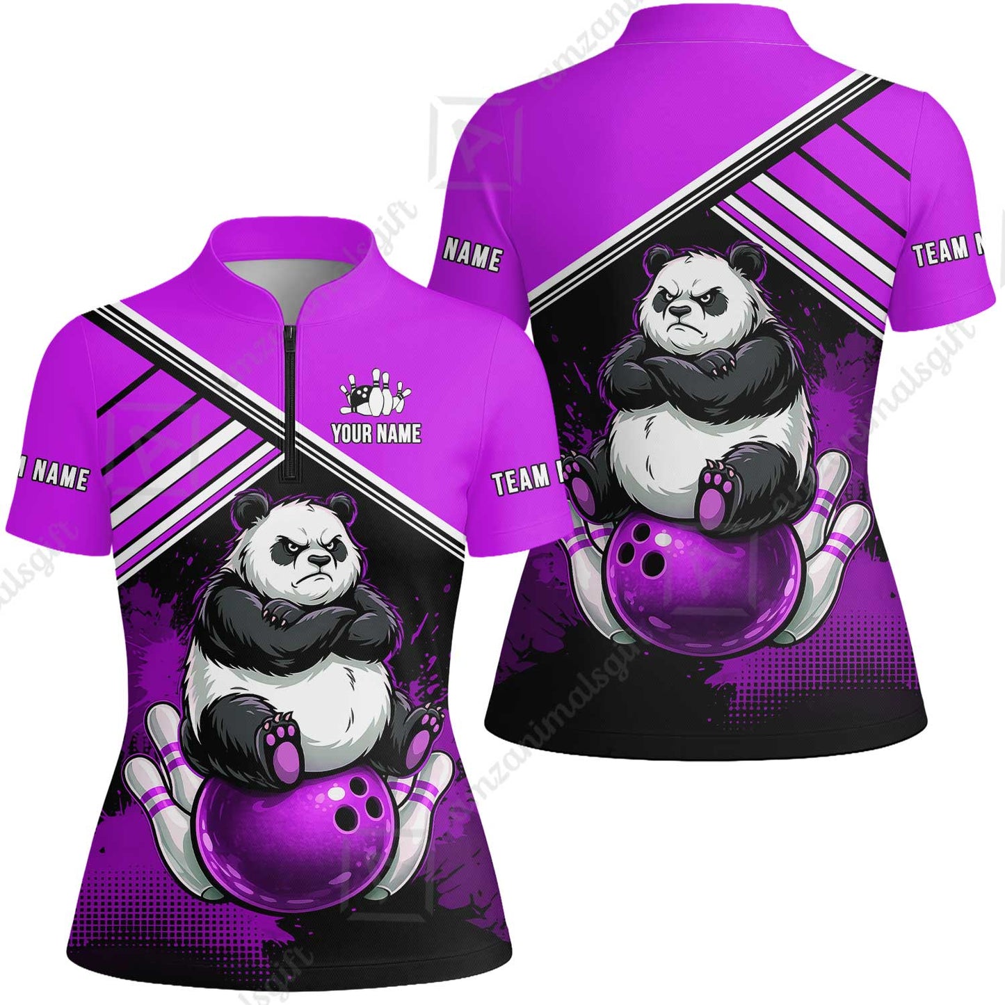 Custom Bowling Jersey Polo Shirt, Panda Mascot Bowling Custom Bowling Jersey Team Shirt For Players With Name & Team Name