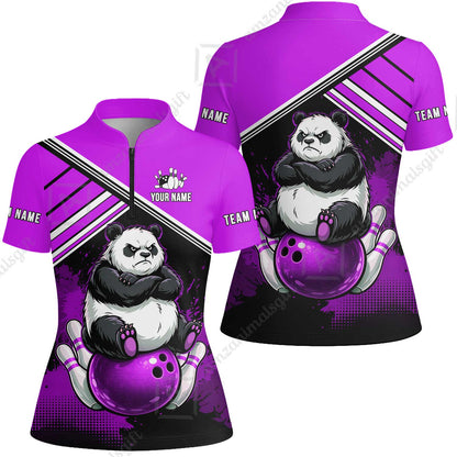Custom Bowling Jersey Polo Shirt, Panda Mascot Bowling Custom Bowling Jersey Team Shirt For Players With Name & Team Name