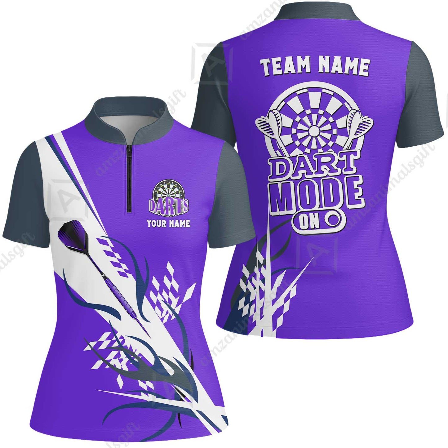 Custom Darts Mode On Multi-Color Team Jersey Polo Quarter-Zip Shirts, Customized Name Team Name Darts Team Jerseys Uniform