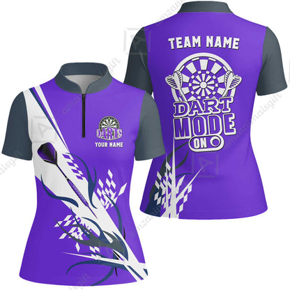 Custom Darts Mode On Multi-Color Team Jersey Polo Quarter-Zip Shirts, Customized Name Team Name Darts Team Jerseys Uniform
