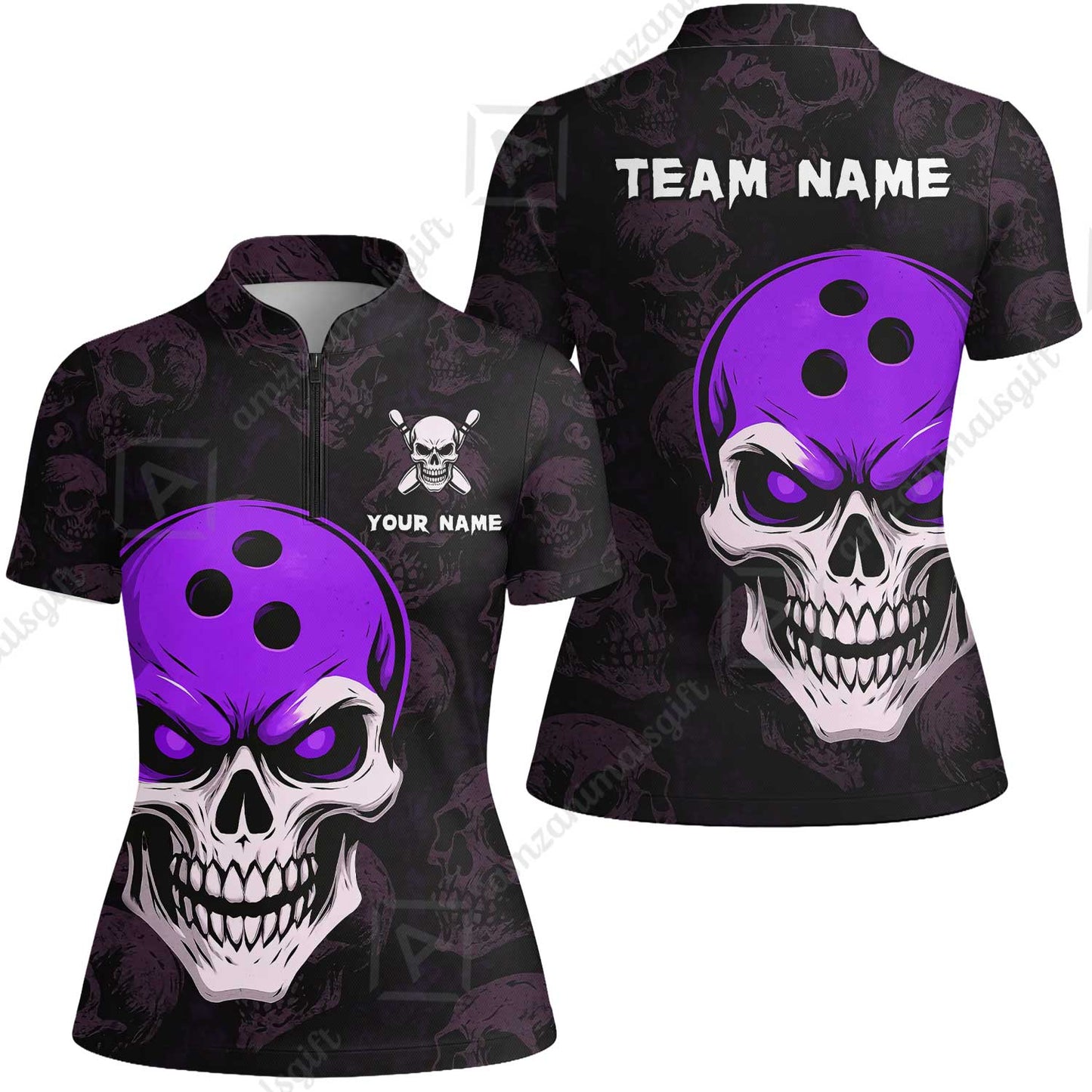 Custom Bowling Team Uniform Jersey Skull Bowling Shirt with Gothic Style, Bowling uniforms, Personalized Name And Team Name