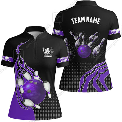 Customized Bowling Unisex Polo Shirt, Bowling And Breaking Pins Multicolor Option Customized Name And Team Name Polo Jerseys Shirts