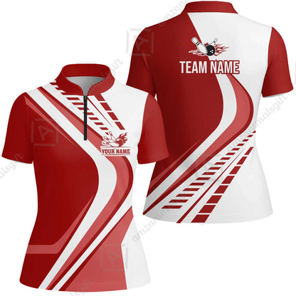 Customize Your Name, Team Name Bowling Jersey, Bowling Team Jersey Multicolor Polo Quarter-Zip Shirts, Custom Bowling Uniforms Jerseys