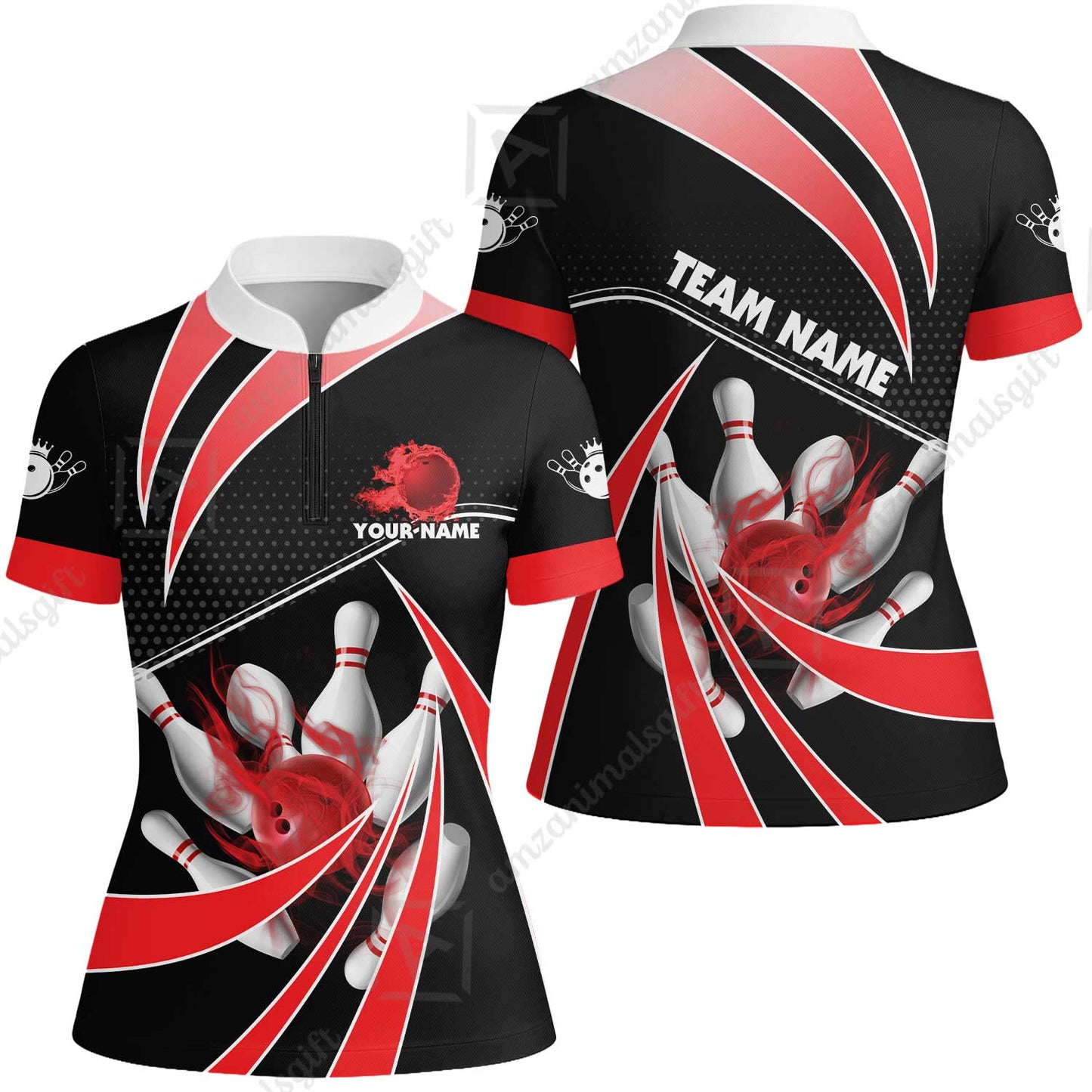 Customized Bowling Women Jersey Shirt, Bowling Ball & Pins Fire Light Sport Women Jersey Shirt Multicolor Option For Bowlers