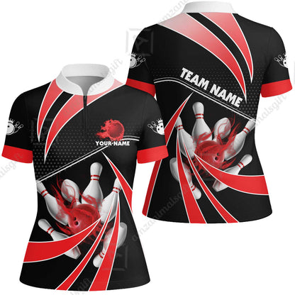 Customized Bowling Women Jersey Shirt, Bowling Ball & Pins Fire Light Sport Women Jersey Shirt Multicolor Option For Bowlers