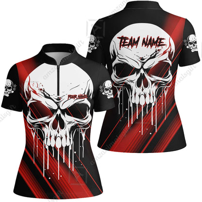 Customized Bowling Polo, Blue Skull Bowling Creepy Style Bowling jerseys Custom Name And Team Shirt