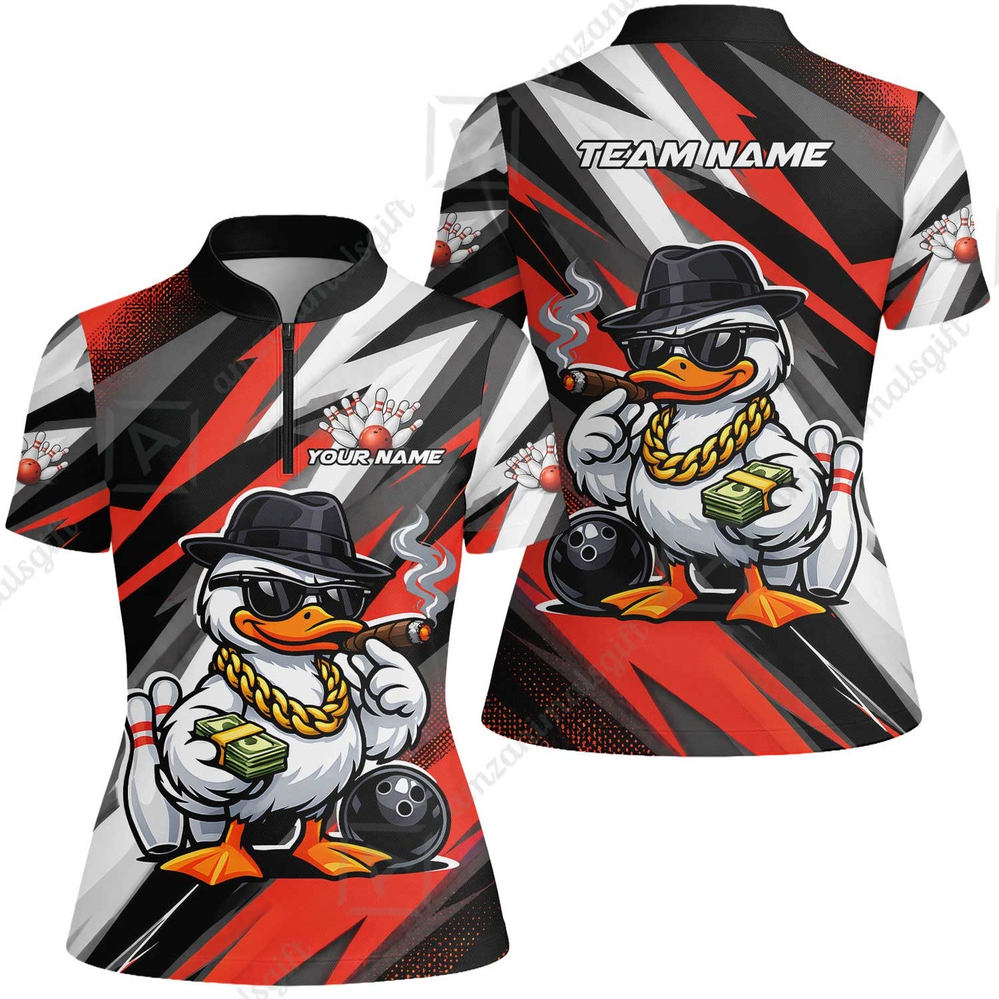 Custom Bowling Jersey Polo Shirt, Boss Hustle Duck Gangster Style, Custom Bowling Jersey Team Shirt For Players With Name and Team Name