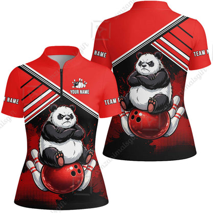 Custom Bowling Jersey Polo Shirt, Panda Mascot Bowling Custom Bowling Jersey Team Shirt For Players With Name & Team Name