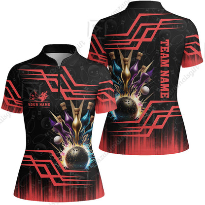 Customized Bowling Unisex Polo, Bowling And Pins Royal Multicolor Option Customized Name And Team Name For Bowling Team