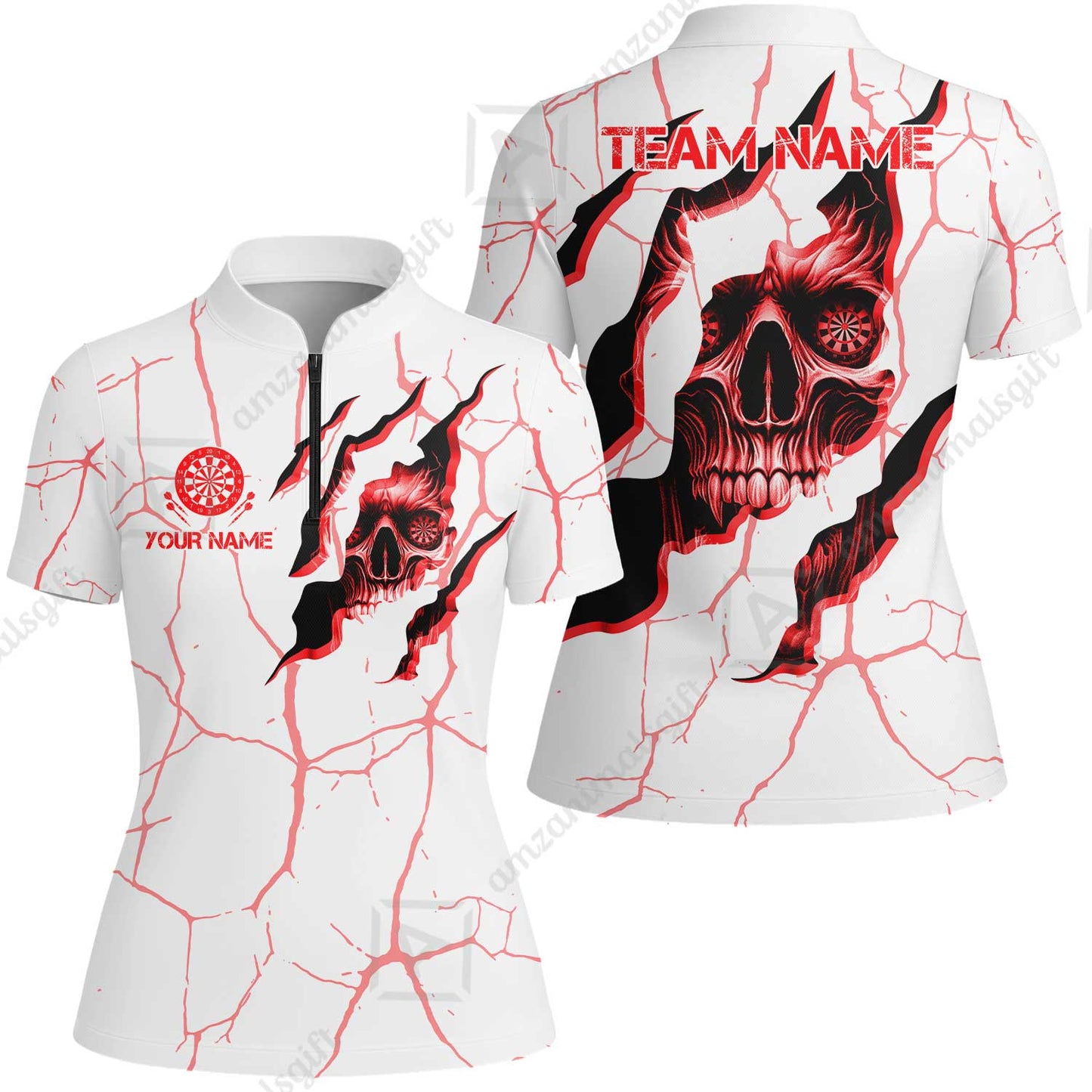 Customized Darts Women Jersey Shirt, Torn-Up Skull Dartboard Eyes Darts Women Jersey Shirt Team Style Jersey for Darts Players