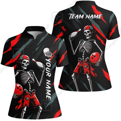 Customized Bowling Shirt, Bad Boy Skeleton Bowler, Personalized Polo Shirt For Players With Name & Team Name