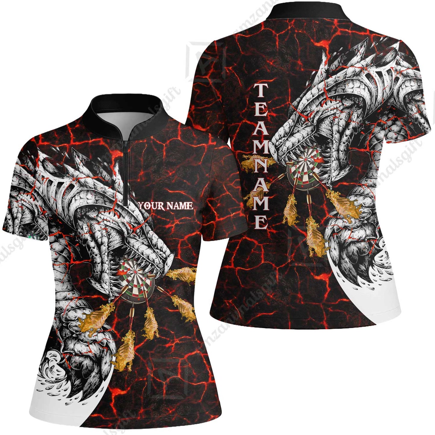 Customized Darts Team Women Jersey Shirt, Darts And Dragon With Magma Personalized Women Jersey Shirt For Darts Players