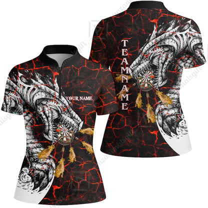 Customized Darts Team Women Jersey Shirt, Darts And Dragon With Magma Personalized Women Jersey Shirt For Darts Players