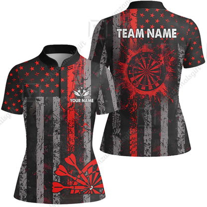Customized Darts Women Jersey Shirt, Turquoise Grunge US Flag Patriotic Darts Women Jersey Shirt Jersey for Darts Players