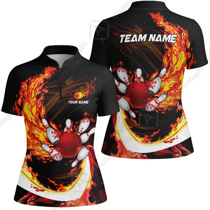 Customized Bowling Polo Team Jerseys, Breath Of Fire Bowling And Pins Multicolor Option Customized Name And Team Name For Bowling Team