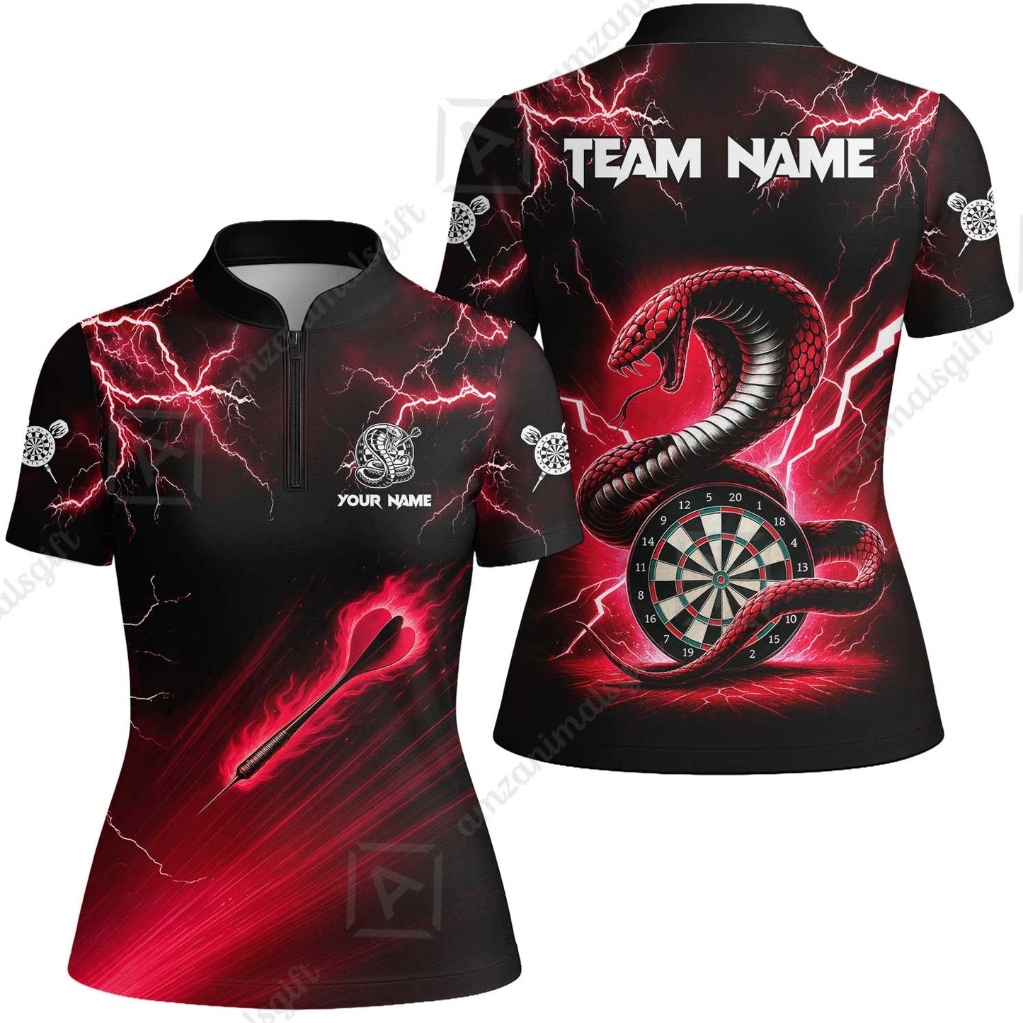 Customized Darts Women Jersey Shirt, Darts Thunder Lightning Cobra Snake Multicolor Women Jersey For Darts Player