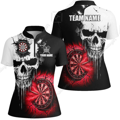 Custom Grunge Skull Crack Wall Darts Team Women Jersey Shirt, Customized Name Team Name Darts Polo Team Jerseys Uniform