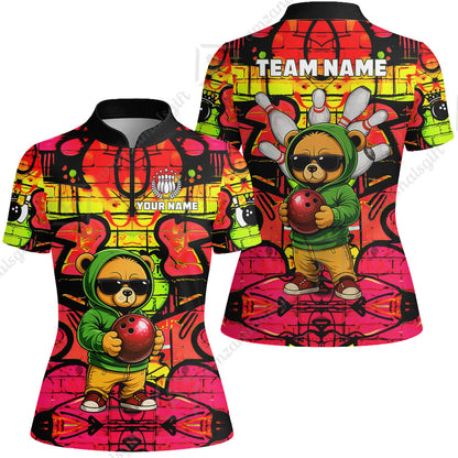 Custom Bowling Jersey Polo Shirt, Urban Street Art Bowling, Custom Bowling Jersey Team Shirt For Players With Name & Team Name
