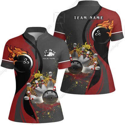 Customized Bowling Unisex Polo Shirt, Bowling And Pins Water Flow Multicolor Option Customized Name And Team Name For Bowling Team Polo Jerseys Shirts