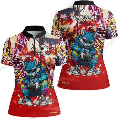 Custom Streetwear Wolf Bowling Jersey Polo Shirt, Custom Streetwear Wolf Bowling Jersey Team Shirt For Players With Name & Team Name