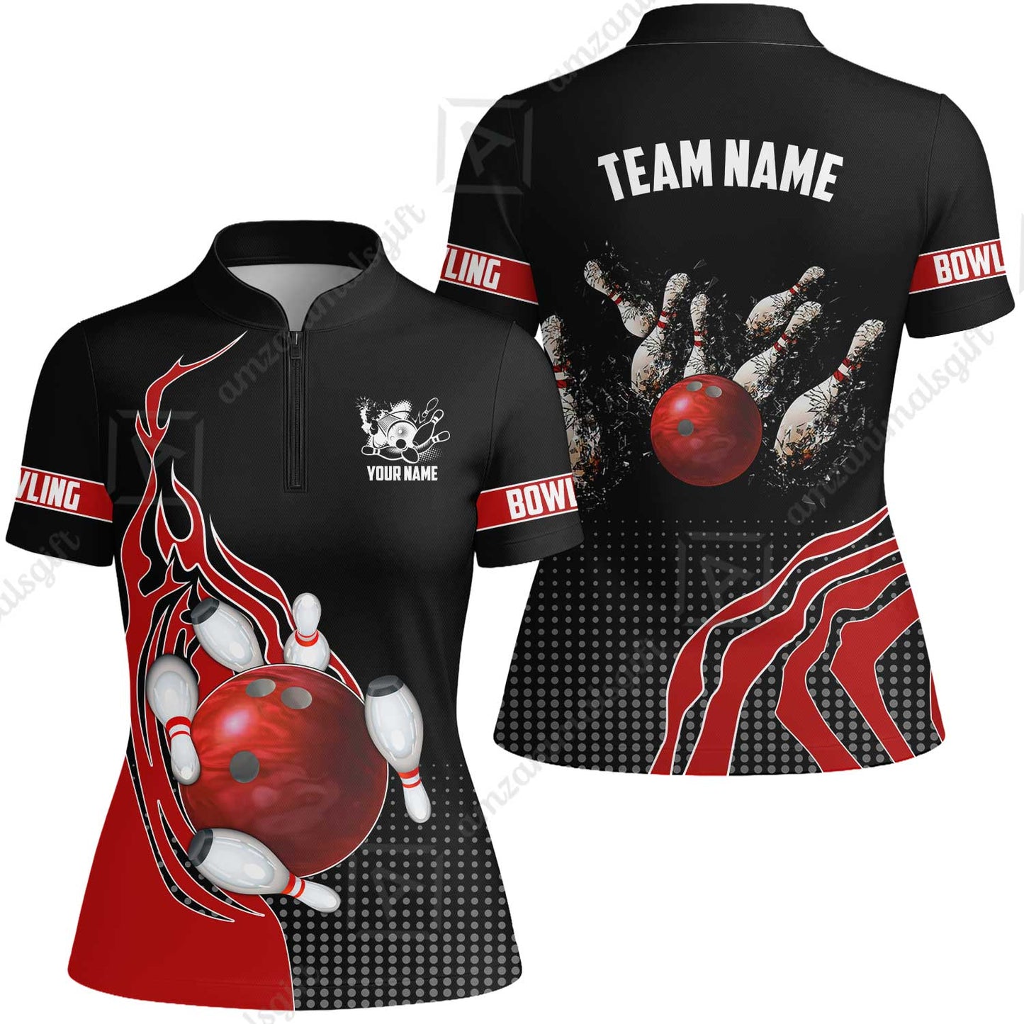 Customized Bowling Unisex Polo Shirt, Bowling And Breaking Pins Multicolor Option Customized Name And Team Name Polo Jerseys Shirts