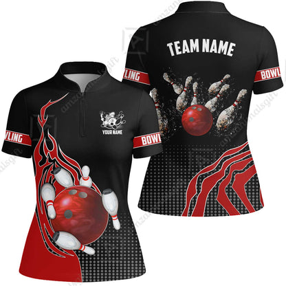 Customized Bowling Unisex Polo Shirt, Bowling And Breaking Pins Multicolor Option Customized Name And Team Name Polo Jerseys Shirts