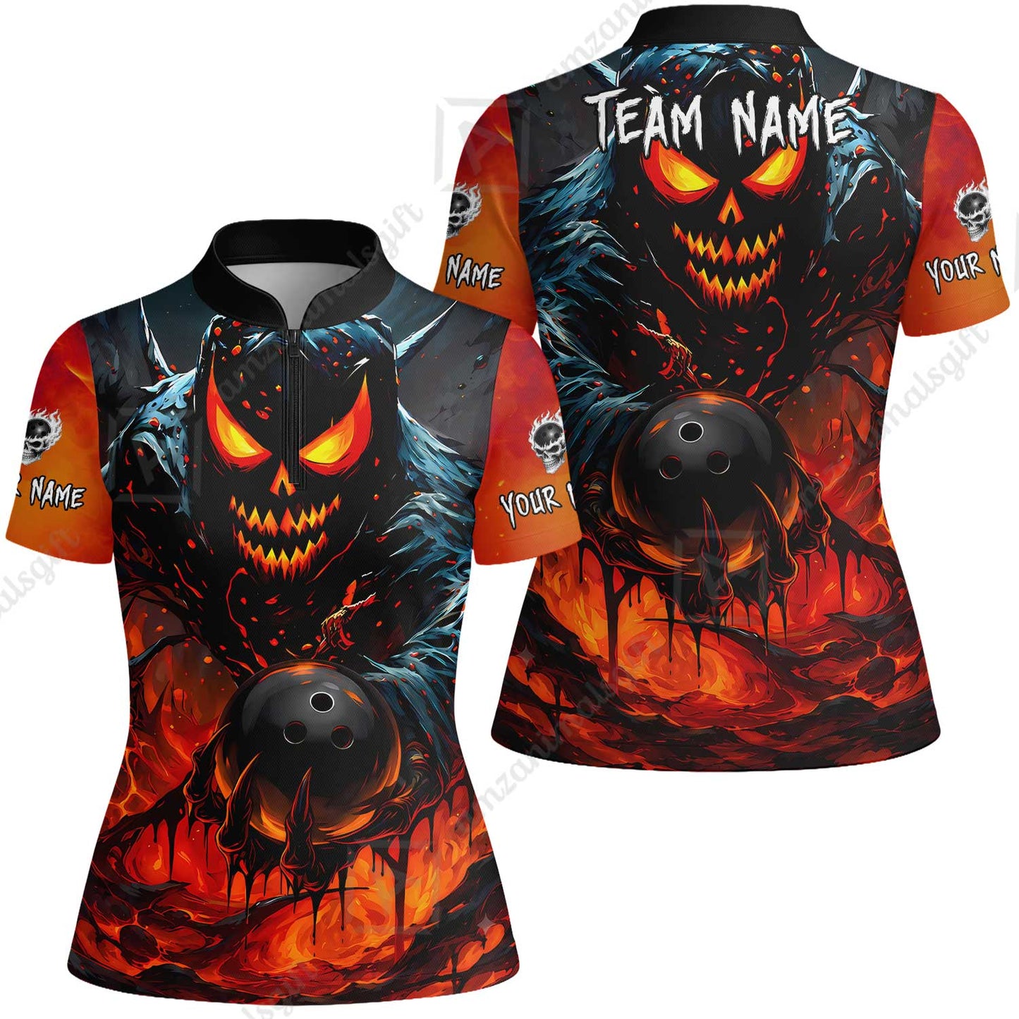 Custom Bowling Jersey Polo Shirt, Hellfire Strike, Custom Bowling Jersey Team Shirt For Players With Name & Team Name