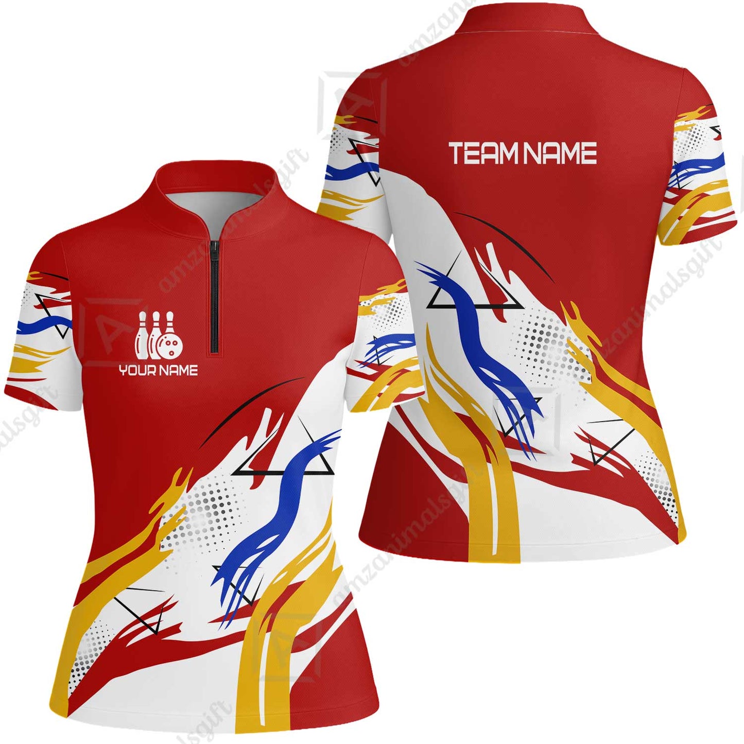 Customize Name, Team Name Bowling Jersey, Bowling Team Jersey Multicolor Polo Quarter-Zip Shirts, Custom Bowling Uniforms Jerseys