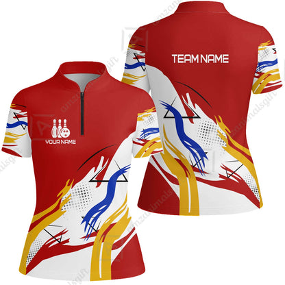 Customize Name, Team Name Bowling Jersey, Bowling Team Jersey Multicolor Polo Quarter-Zip Shirts, Custom Bowling Uniforms Jerseys