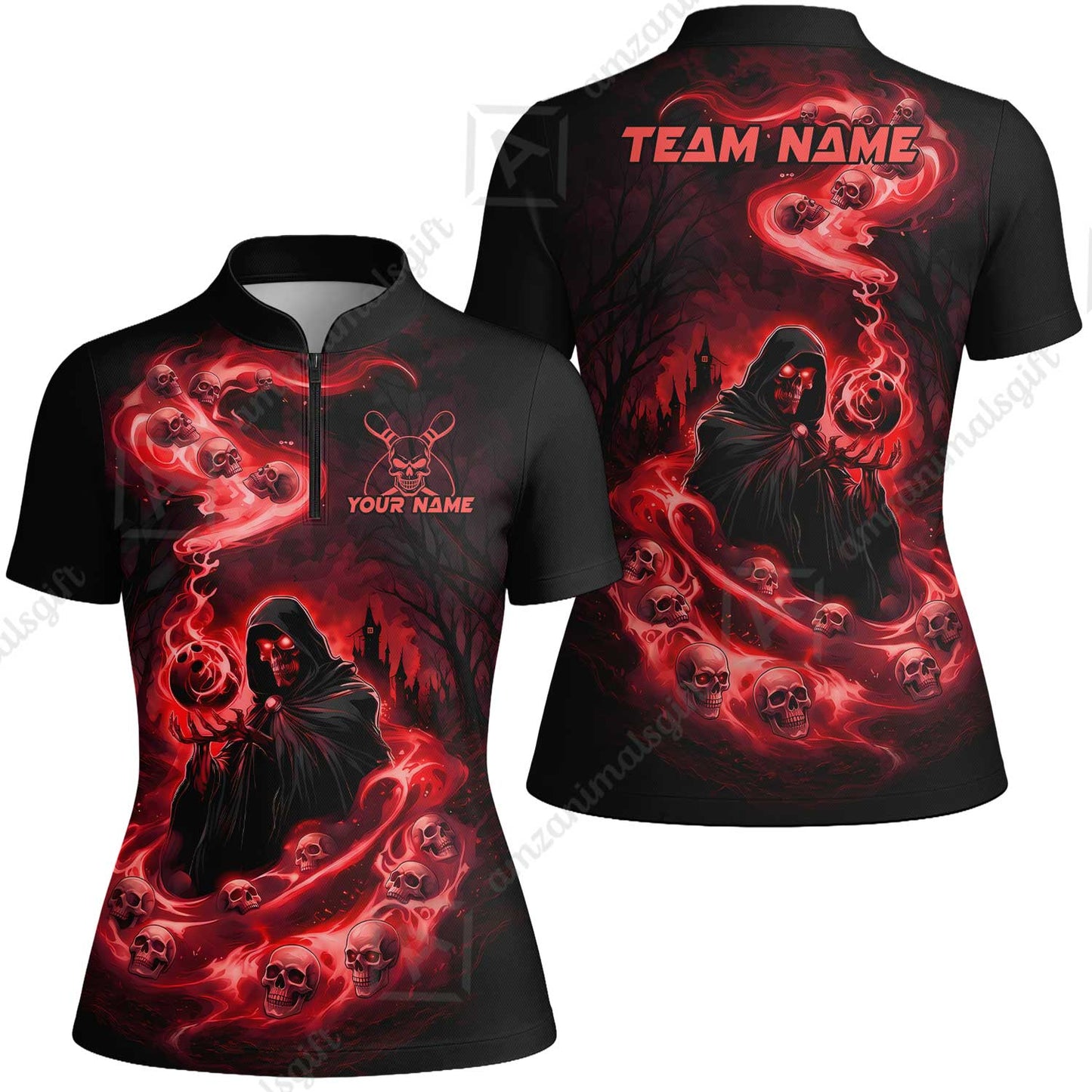 Custom Bowling Jersey Polo Shirt, Fiery Pool Shark, Custom Bowling Jersey Team Shirt For Players With Name & Team Name