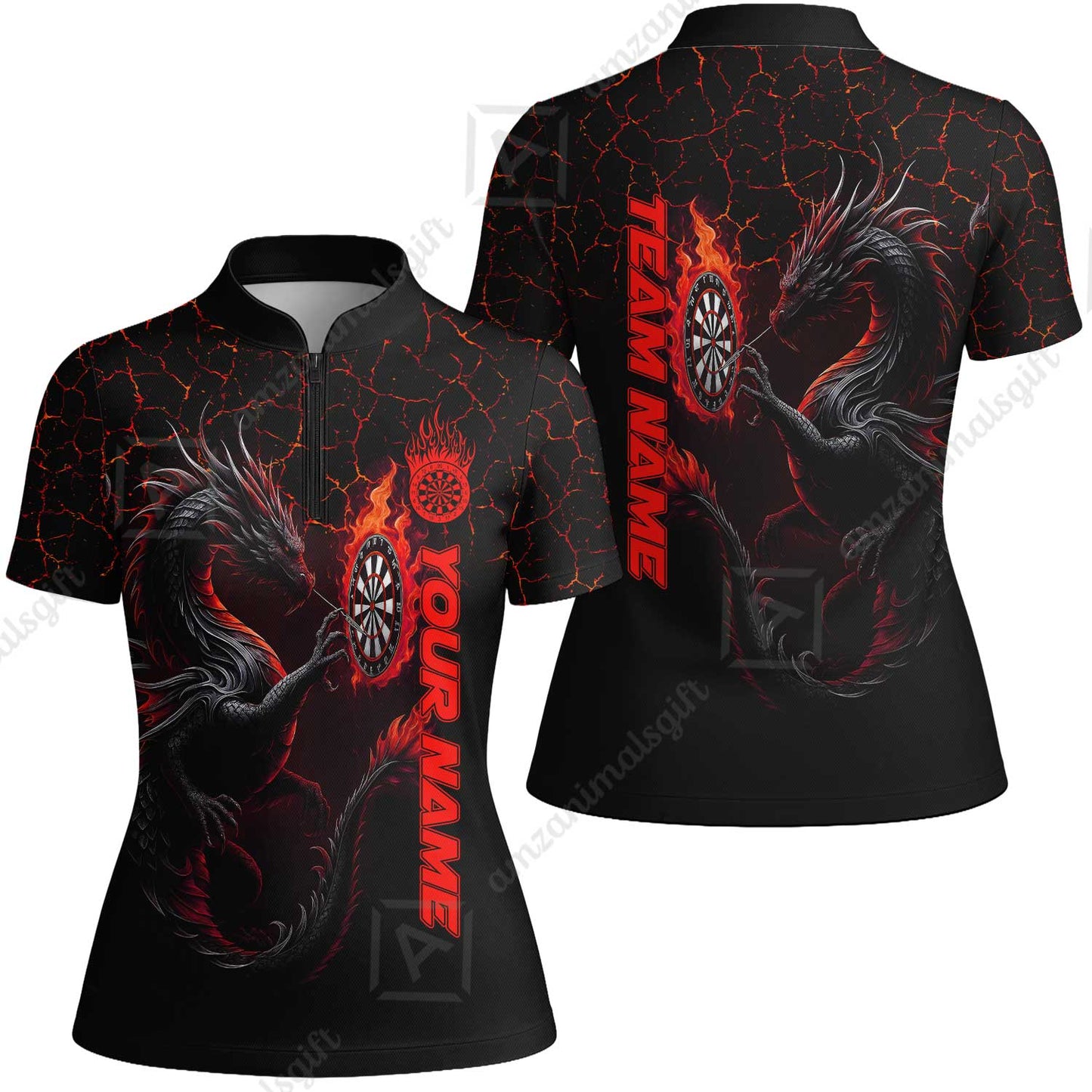 Customized Darts Women Jersey Shirt, Big Dragon Dartboard Flame Darts Women Jersey Shirt Team Style Jersey for Darts Players