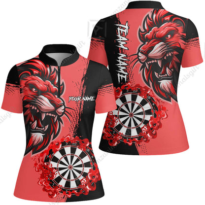 Custom Turquoise Funny Darts Team Unisex Polo Shirts, Darts uniforms Flame Lion Pattern Personalized Name And Team Name