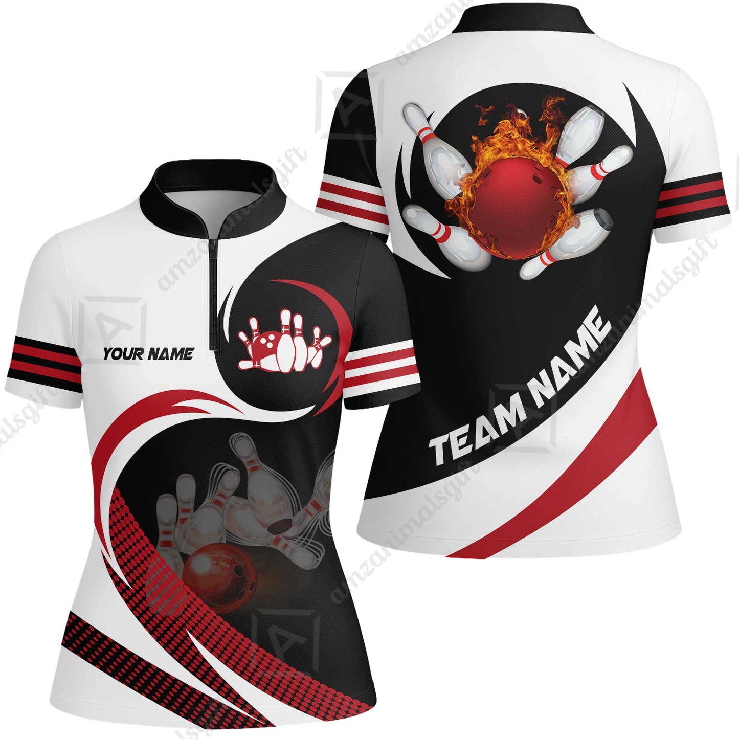 Custom Bowling Team Jersey Shirts, Custom Flame Ball Bowling Uniforms Unisex Polo, Multi Colors Personalized Name And Team Name
