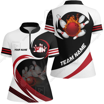 Custom Bowling Team Jersey Shirts, Custom Flame Ball Bowling Uniforms Unisex Polo, Multi Colors Personalized Name And Team Name