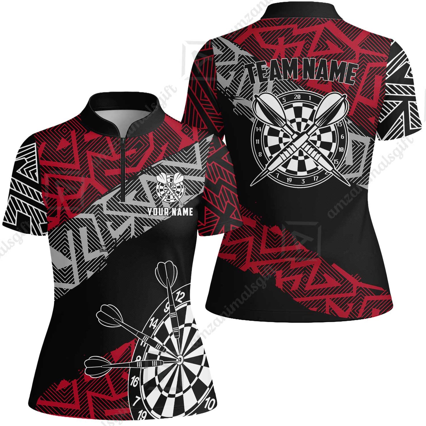 Custom Zig-Zag Pattern Darts Quarter-Zip Polo Shirts,  Custom Darts Team Jerseys Uniform, Personalized Name And Team Name