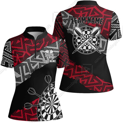 Custom Zig-Zag Pattern Darts Quarter-Zip Polo Shirts,  Custom Darts Team Jerseys Uniform, Personalized Name And Team Name