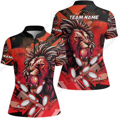 Custom Bowling Team Jerseys Shirts, Bowling uniforms Ball & Pins Lion Pattern Personalized Name And Team Name