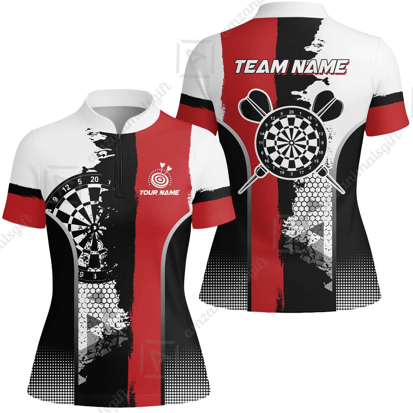 Custom Grunge Style Darts Team Jersey Polo Quarter-Zip Shirts, Custom Darts Team Jerseys Uniform, Personalized Name And Team Name