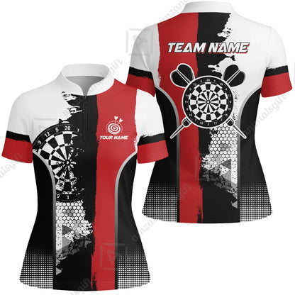 Custom Grunge Style Darts Team Jersey Polo Quarter-Zip Shirts, Custom Darts Team Jerseys Uniform, Personalized Name And Team Name