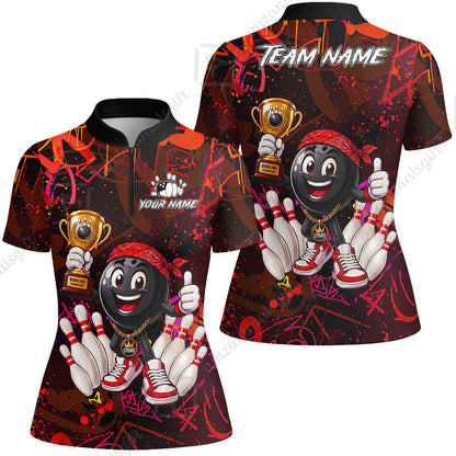 Custom Bowling Jersey Polo Shirt, Graffiti Champion, Custom Bowling Jersey Team Shirt For Players With Name & Team Name