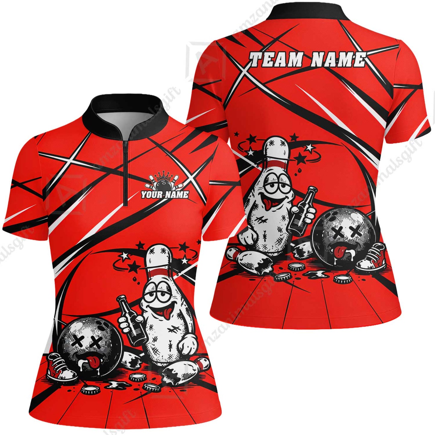 Custom Bowling Jersey Polo Shirt, Drunk Bowling Pin And Ball, Custom Bowling Jersey Team Shirt For Players With Name & Team Name