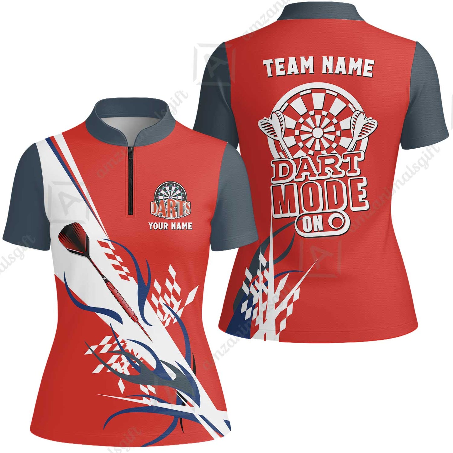 Custom Darts Mode On Multi-Color Team Jersey Polo Quarter-Zip Shirts, Customized Name Team Name Darts Team Jerseys Uniform
