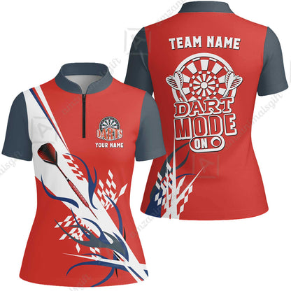 Custom Darts Mode On Multi-Color Team Jersey Polo Quarter-Zip Shirts, Customized Name Team Name Darts Team Jerseys Uniform